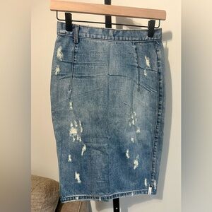 One Teaspoon Retro Distressed Blue Denim Pencil Type‎ Skirt